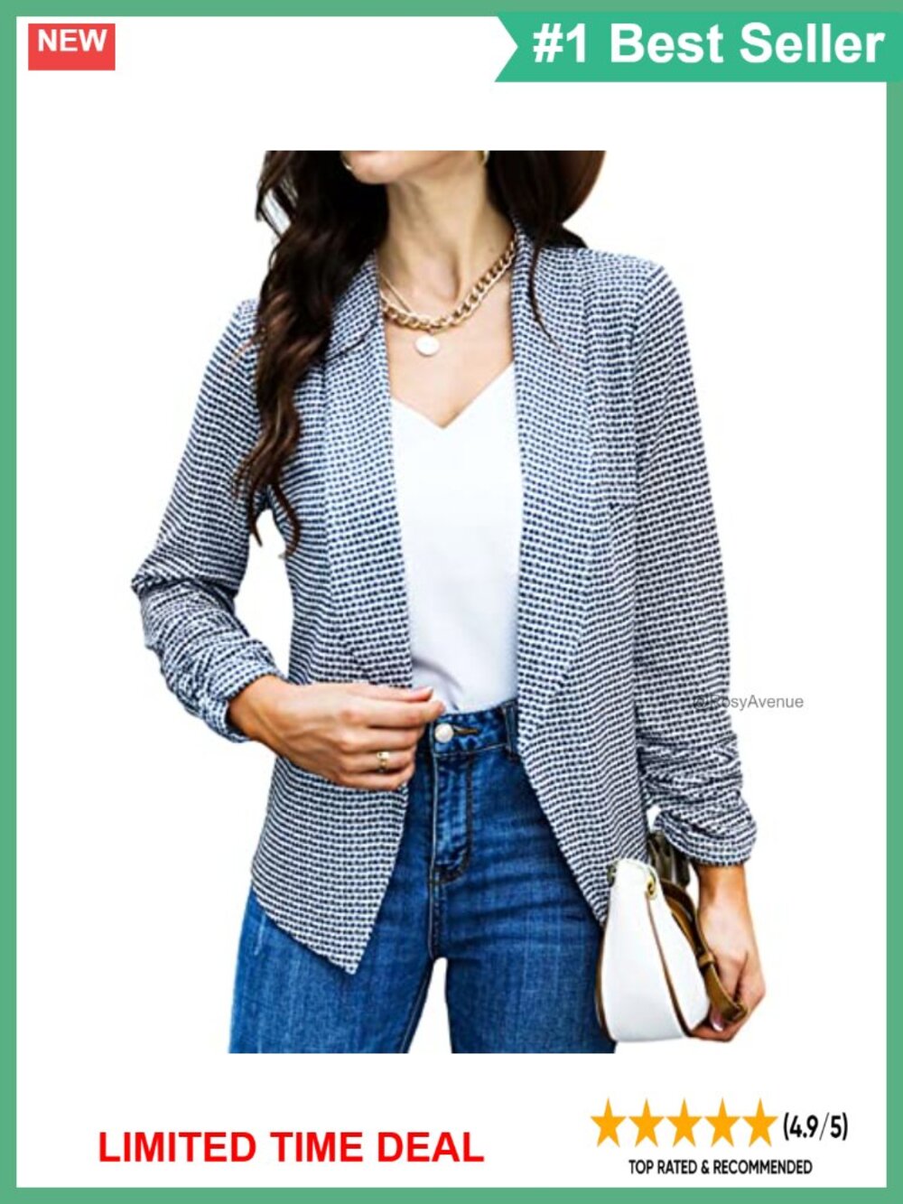 Women's Open Front Blazer 3/4 Ruched Sleeve Shawl Collar Business Casual Work